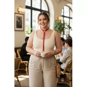 Büyük Beden Kırmızı Kadın Deri Kemer Halka Detaylı Vücut Aksesuarı - APFT840