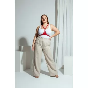 Büyük Beden Kırmızı Kadın Kemer Deri Zımba Detaylı Vücut Aksesuarı - APFT850