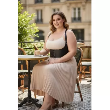 Büyük Beden Siyah Kadın Kemer Omuz Askılı Bağcıklı Korse Detaylı - APFT855