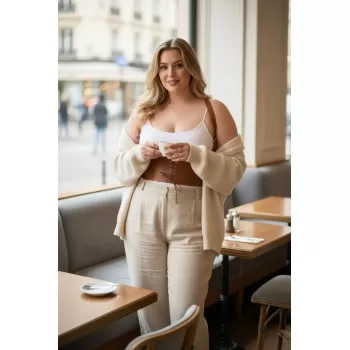 Büyük Beden Taba Kadın Deri Kemer Omuz Askılı Bağcıklı Korse Tasarım - APFT855