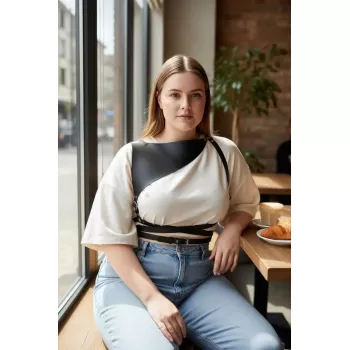 Büyük Beden Siyah Kadın Kemer Kıyafet Üstü Deri Harness Vücut Aksesuarı - APFT903