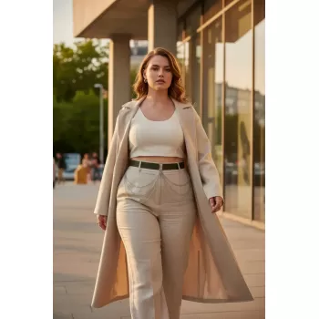 Büyük Beden Haki Kadın Deri Kemer Zincir Detaylı Kombin Tamamlayıcı - APFT904