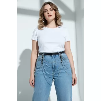 Büyük Beden Siyah Kadın Kemer Çoklu Zincir Detaylı Estetik Tasarım - APFT921