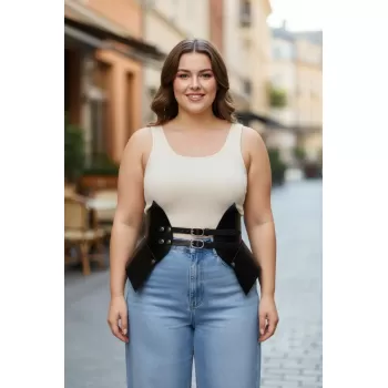 Büyük Beden Siyah Kadın Deri Korse Kemer Kombin Tamamlayıcı - APFT1010