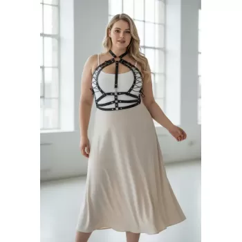 Büyük Beden Siyah Kadın Kemer Bağcıklı Korse Tarzı Deri Harness - APFT1077