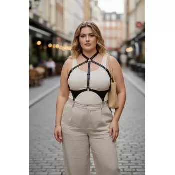 Büyük Beden Siyah Kadın Kemer Deri Vücut Aksesuarı Korse Tarzı Kombin Tamamlayıcı - APFT1110