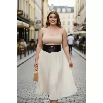 Büyük Beden Siyah Kadın Kemer Geniş Kesimli Korsaj Elbise Üstü - APFT1128