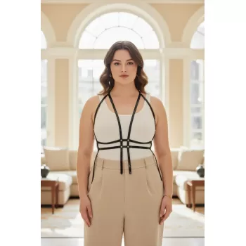 Büyük Beden Siyah Kadın Kemer Korse Tarzı Deri Vücut Aksesuarı - APFT1137