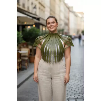 Büyük Beden Haki Kadın Kemer Korse Görünümlü Deri Vücut Aksesuarı - APFT1257