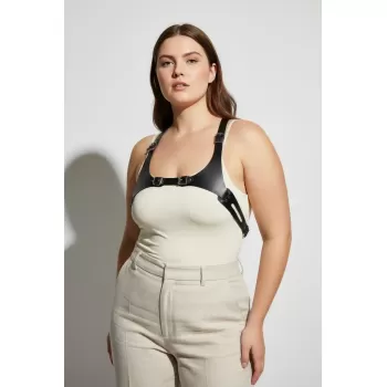 Büyük Beden Siyah Kadın Kemer Ayarlanabilir Deri Harness Vücut Aksesuarı - APFT1271