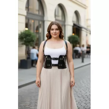 Büyük Beden Siyah Kadın Kemer Korse Görünümlü Zincir Detaylı - APFT1300