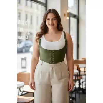 Büyük Beden Haki Kadın Kemer Korse Görünümlü Bağlama Detaylı - APFT1428