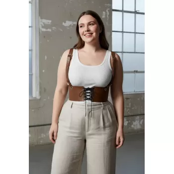 Büyük Beden Taba Kadın Korse Kemer Omuz Askılı Bağcık Detaylı - APFT1429