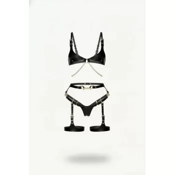 Siyah Harness Takım Deri Zincir Detaylı Tokalı - APFT1379