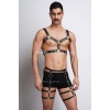 Erkek Deri Göğüs ve Bacak Harness Takım