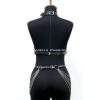 Deri ve Zincir Detaylı Harness Takım, Deri Dansçı Kostüm, Choker Detaylı Deri Harness - APFT1397