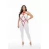 Büyük Beden Kırmızı Kadın Tam Vücut Deri Harness Fantazi Giyim - APFT295
