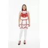 Büyük Beden Kırmızı Kadın Deri Harness Takım Püskül Detaylı Jartiyerli - APFT715
