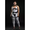Büyük Beden Siyah Kadın Deri Harness Takım Jartiyerli Fantezi Vücut Aksesuarı - APFT1373