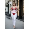 Büyük Beden Kırmızı Kadın Harness Takım Seksi Deri Zımba Detaylı - APFT849