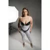 Büyük Beden Siyah Kadın Deri Harness Takım Zincir Detaylı Fantazi Aksesuar - APFT1223