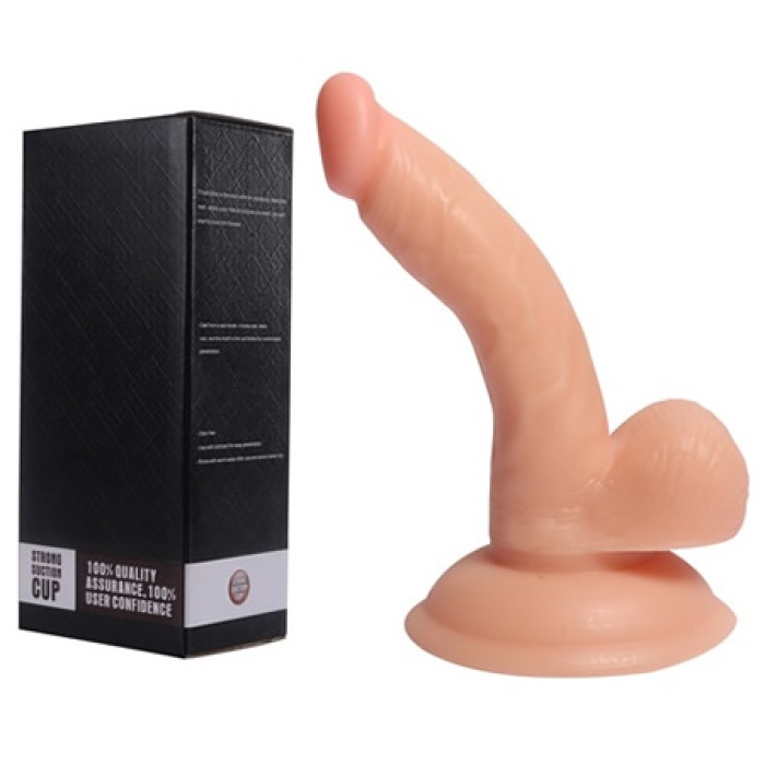 Realistik Eğik Pozisyonda Testisli Dildo