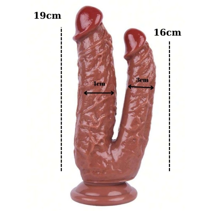 19 Cm Kahverengi Çiftli Dildo 6