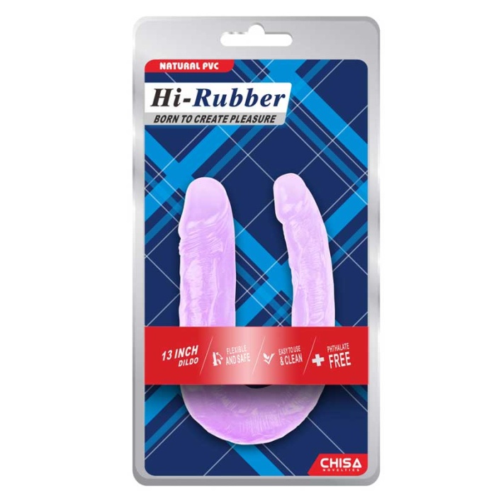 HiRubber Şeffaf Jel Çift Taraflı Eğik Dildo 17 Cm Mor