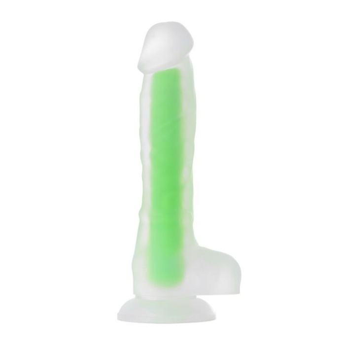 Beyond Yeşil Dick Glow Gece Parlayan Dildo. Silikon. Şeffaf. 18 Cm