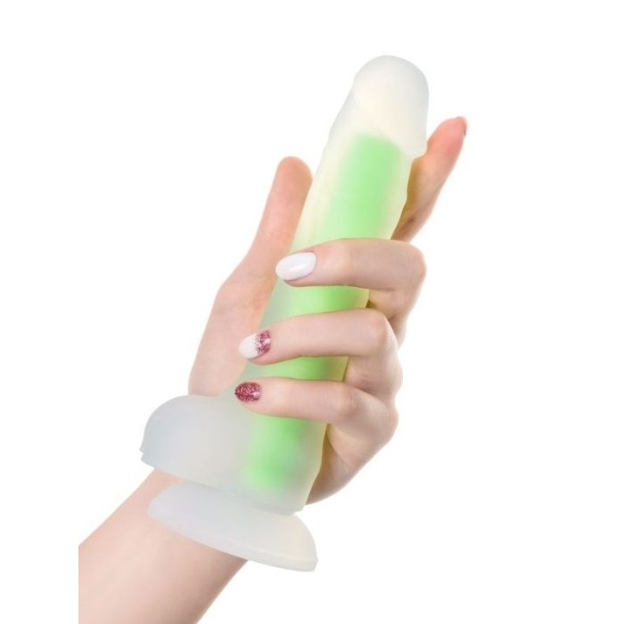 Beyond Yeşil Dick Glow Gece Parlayan Dildo. Silikon. Şeffaf. 18 Cm