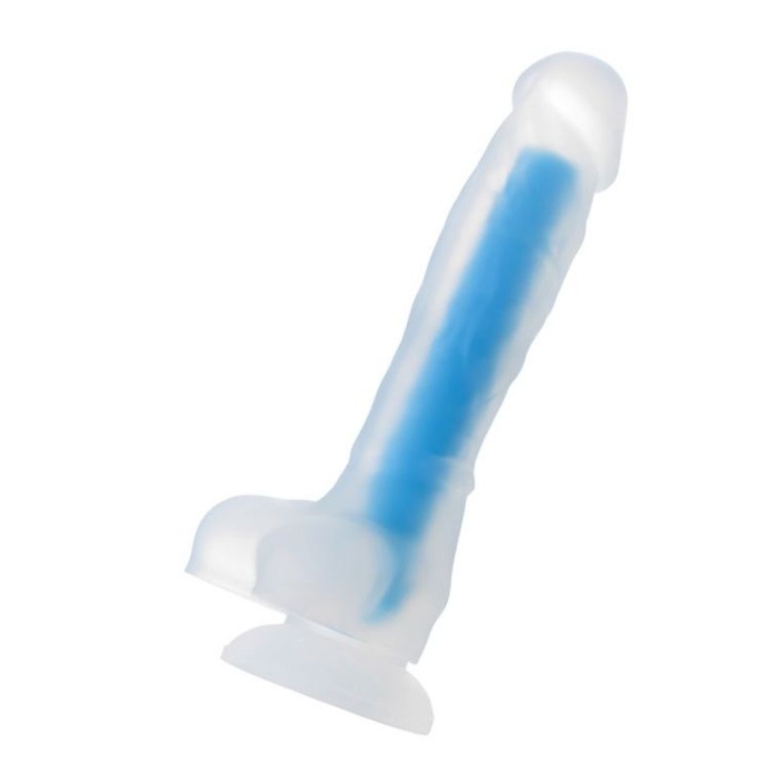 Mavi Matt Glow Gece Parlayan Dildo Silikon Şeffaf 18 Cm