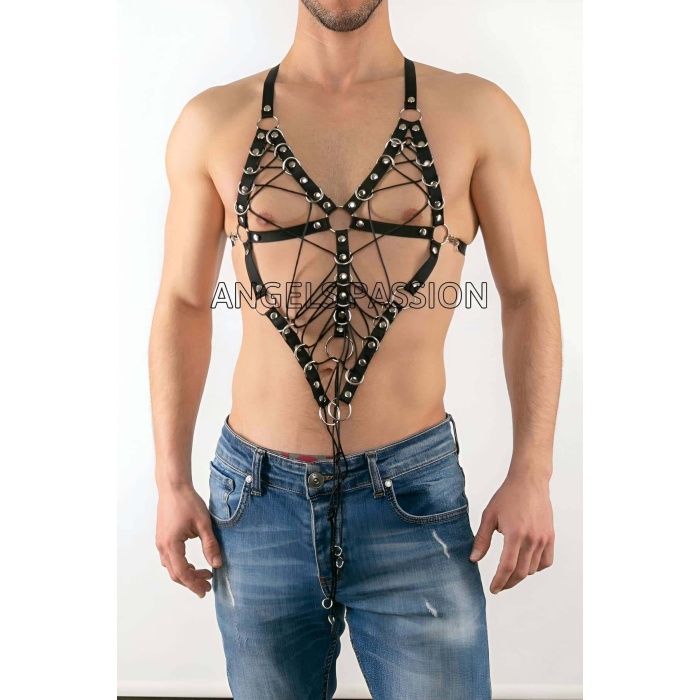 Göğüs Üzeri Lastik Harness Seksi Gay İç Giyim