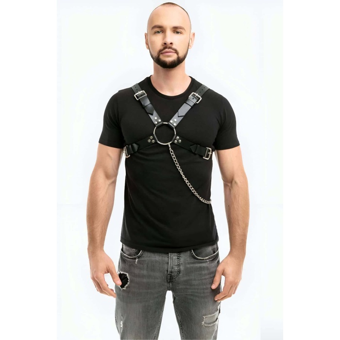 Zincir Detaylı Deri Erkek Göğüs Harness