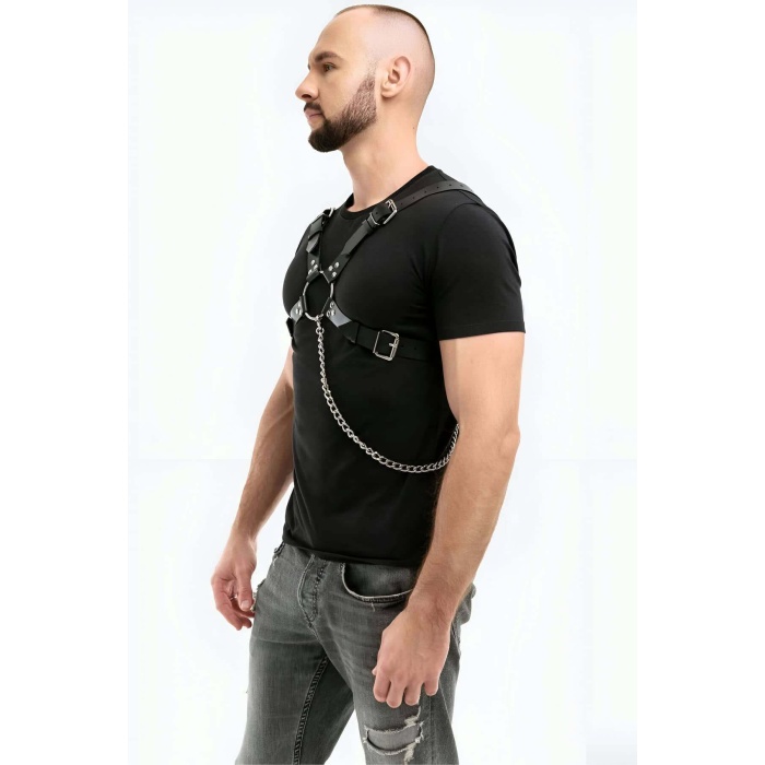 Zincir Detaylı Deri Erkek Göğüs Harness