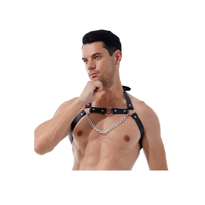Zincirli Erkek Göğüs Deri Harness