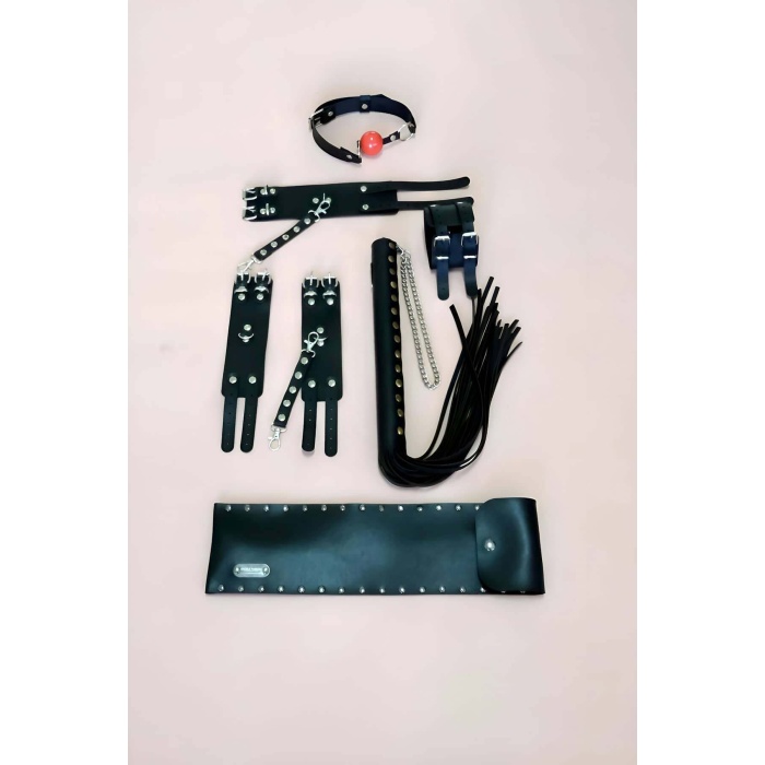 Fantazi Kırbaç 4Lü Set El Ayak Kelepçesi Maske Ağız Topu