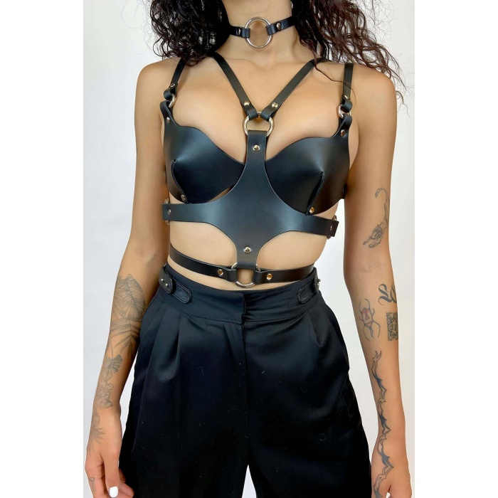 Deri Sütyen Choker Ve Göğüs Harness Festival Giyim Ürünleri