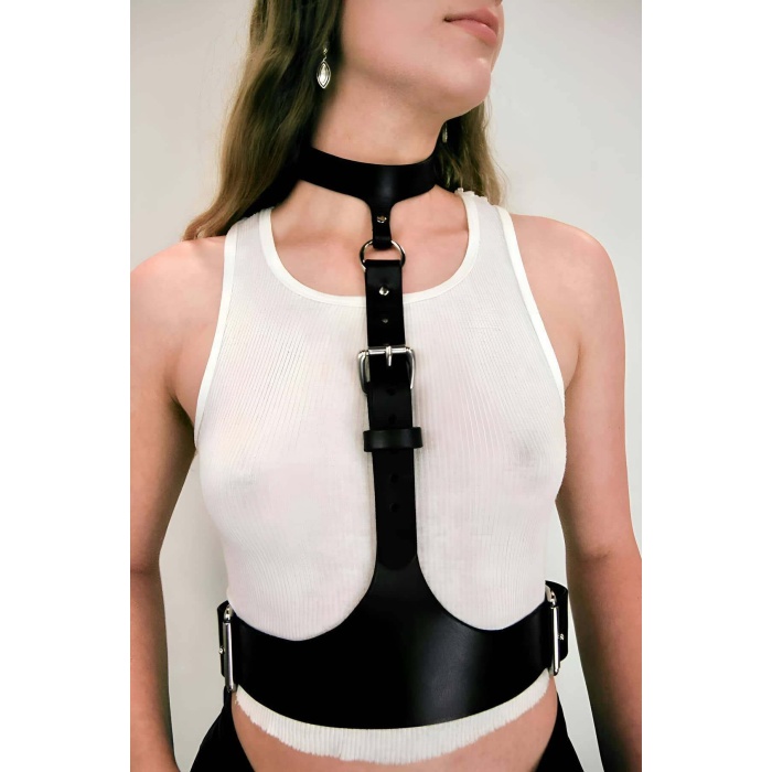 Boyun Bağlantılı Korse Deri Kemer Harness