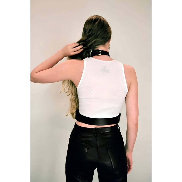 Boyun Bağlantılı Korse Deri Kemer Harness
