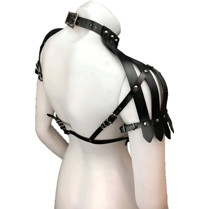 Arkası Açık Deri Crop Büstiyer Harness