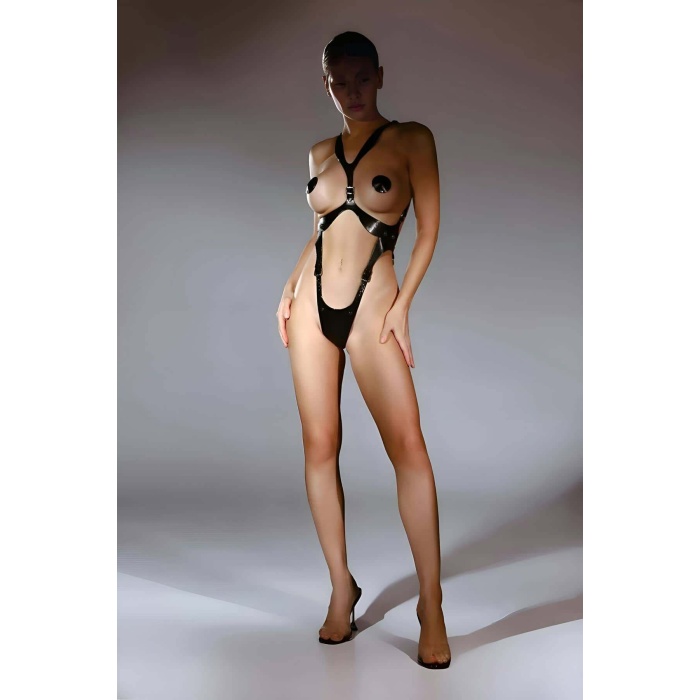 Arkadan Tasma Halkalı Fantazi Deri String Body Harness Takım