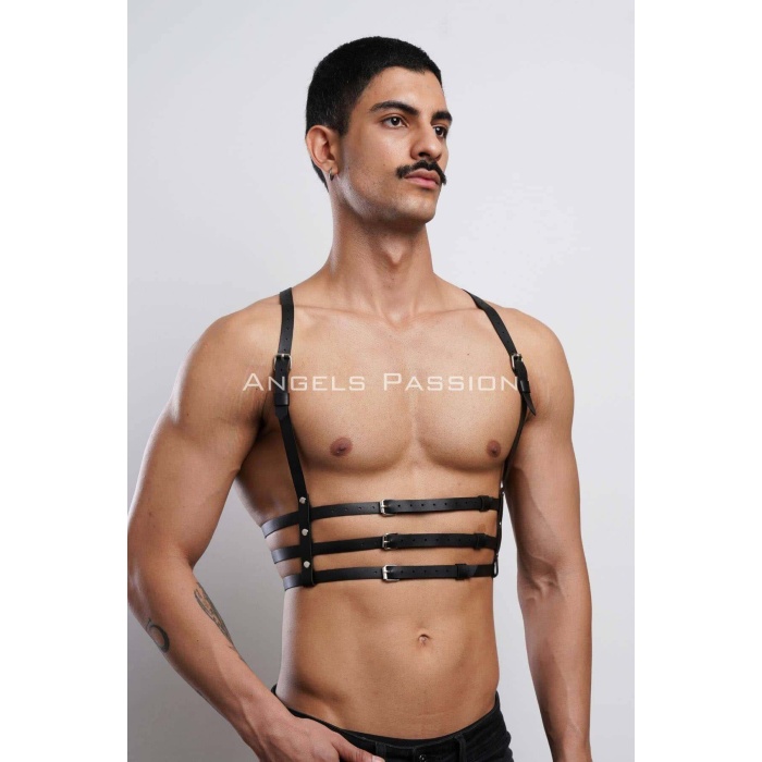 3 Sıralı Erkek Göğüs Harness Şık T Shirt Üzeri Aksesuar