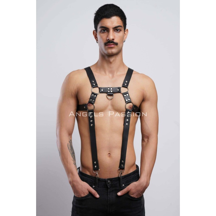 Erkek Göğüs Harness Deri Pantolon Askısı ,Clubwear