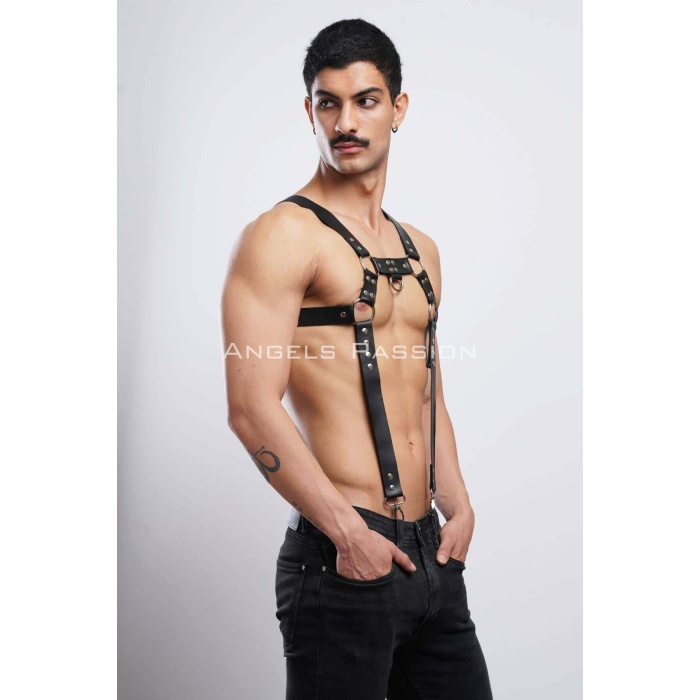 Erkek Göğüs Harness Erkek Deri Pantolon Askısı Erkek Clubwear