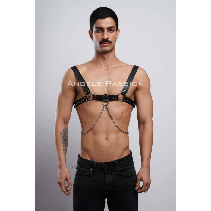 Erkek Gömlek Kemeri Zincirli Göğüs Partywear Clubwear