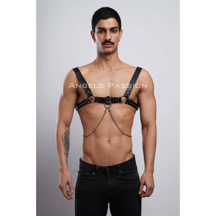 Erkek Gömlek Kemeri Zincirli Göğüs Harness Partywear Clubwear