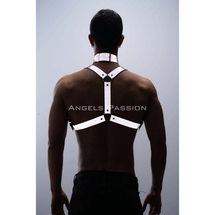 Karanlıkta Parlayan Reflektörlü Choker Ve Göğüs Harness Takım Clubwear