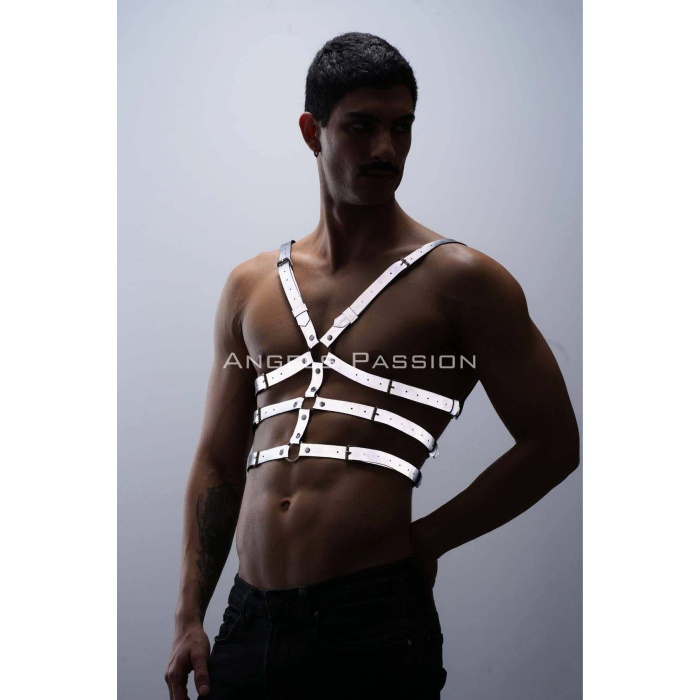 Karanlıkta Parlayan Reflektörlü Erkek Göğüs Harness T Shirt Üzeri Harness