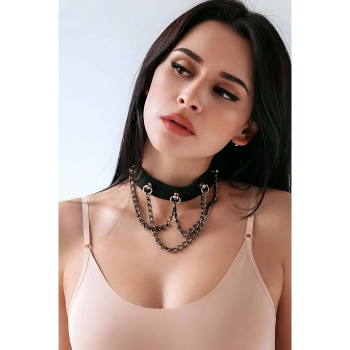 Zincirli Choker Zincirli Deri Kolye Tasma Harness