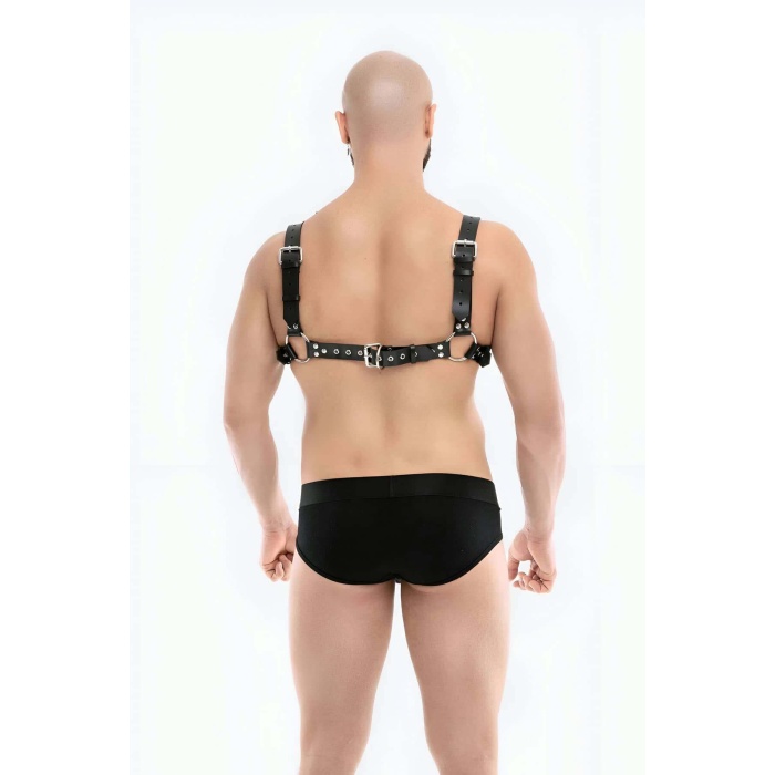 Zincir Detaylı Şık Erkek Deri Bulldog Göğüs Harness